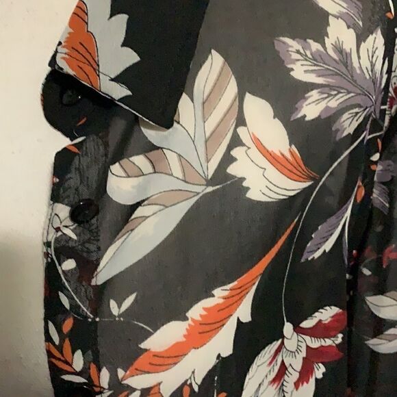 Simply Emma - Black Orange White Pattern - Sheer Blouse - 1X - Picture 2 of 4